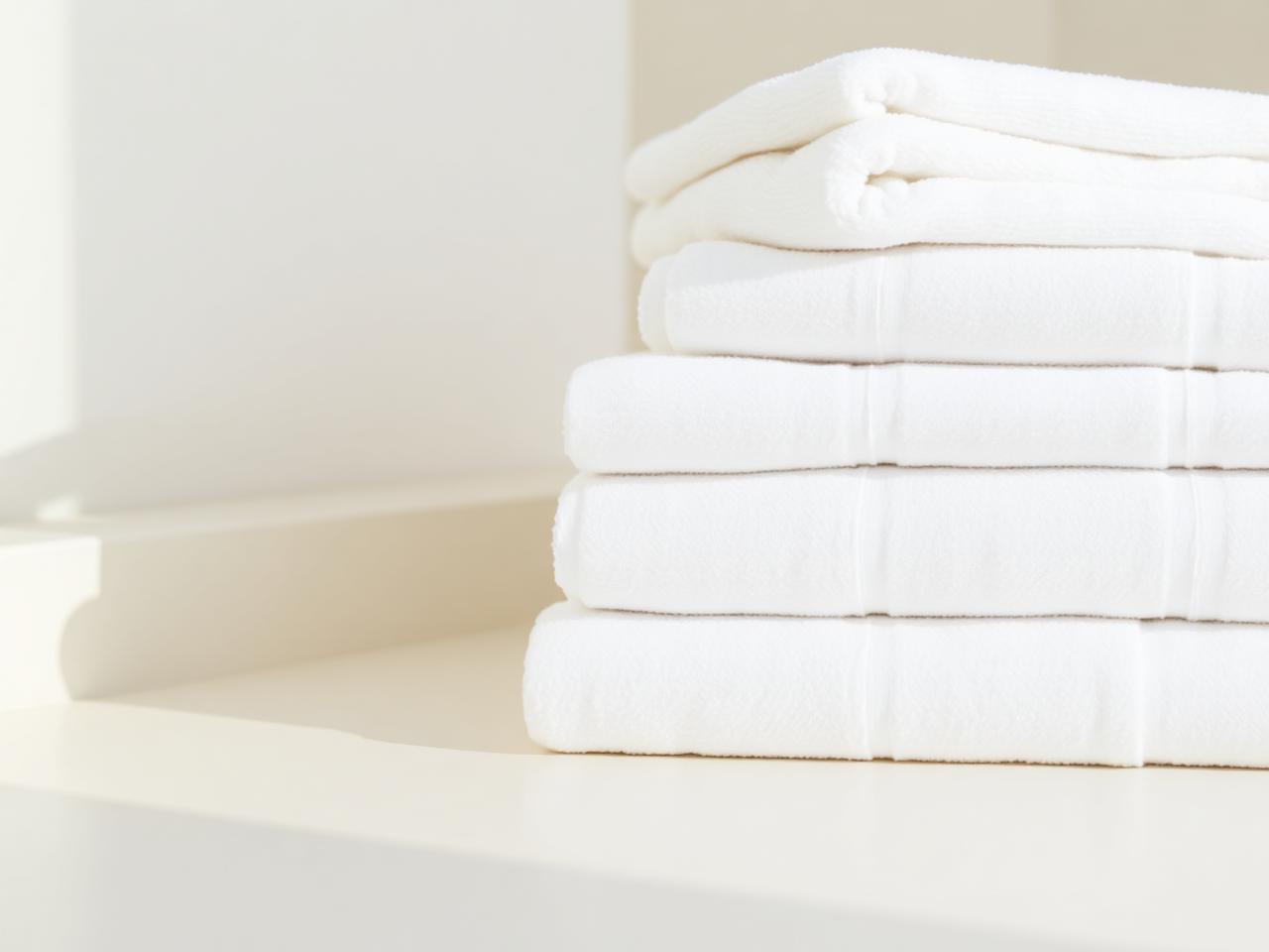 Folded white commercial towels