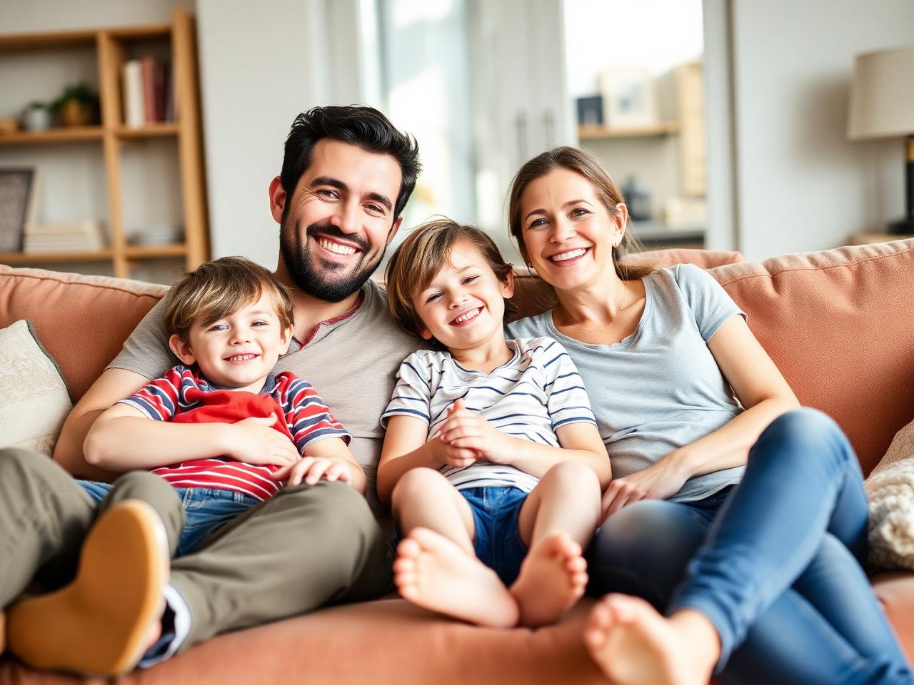 Family relaxing instead of doing laundry